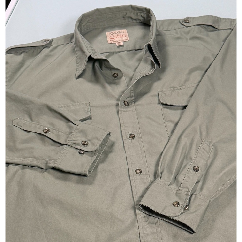 Vintage Cabelas Safari Series Shirt Mens 2XL Sage Green Long Sleeve Epaulets